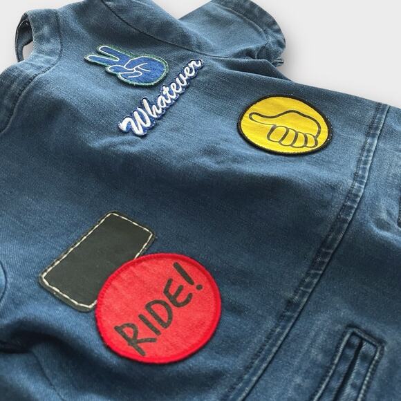 Stella McCartney Girls Denim Dress 4y w/ Fun Emoji Patches Designer - Picture 5 of 6